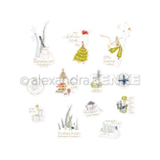 Skurrile weihnachtliche Illustrationen von Alexandra Renke mit deutschen Grüßen, festlichen Dekorationen und charmanten Ephemera - perfekt für Papierelemente oder Papertie-Projekte.