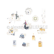 Eine Collage aus winterlichen Illustrationen - Kerzen, Geschenke, Menschen und deutsche Weihnachtssprüche - von Alexandra Renke; perfekte Papierelemente für Ephemera- oder Papertie-Projekte.