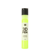 Neongelber 3D-Stift von Rico Design mit schwarzer Kappe und Etikett "3D PEN", 27 ml, ideal für die Herstellung von Emaille-Punkten. Abgebildet auf einem weißen Hintergrund.