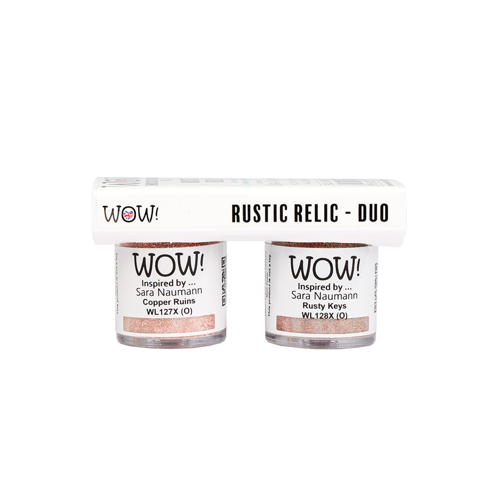 Die WOW Embossing Powder's Copper Ruins und Rusty Keys aus dem Rustic Relic Duo sind ideal für die Verwendung mit Ihrem bevorzugten Embossing-Farbkissen oder Heißprägewerkzeug für brillante Effekte.