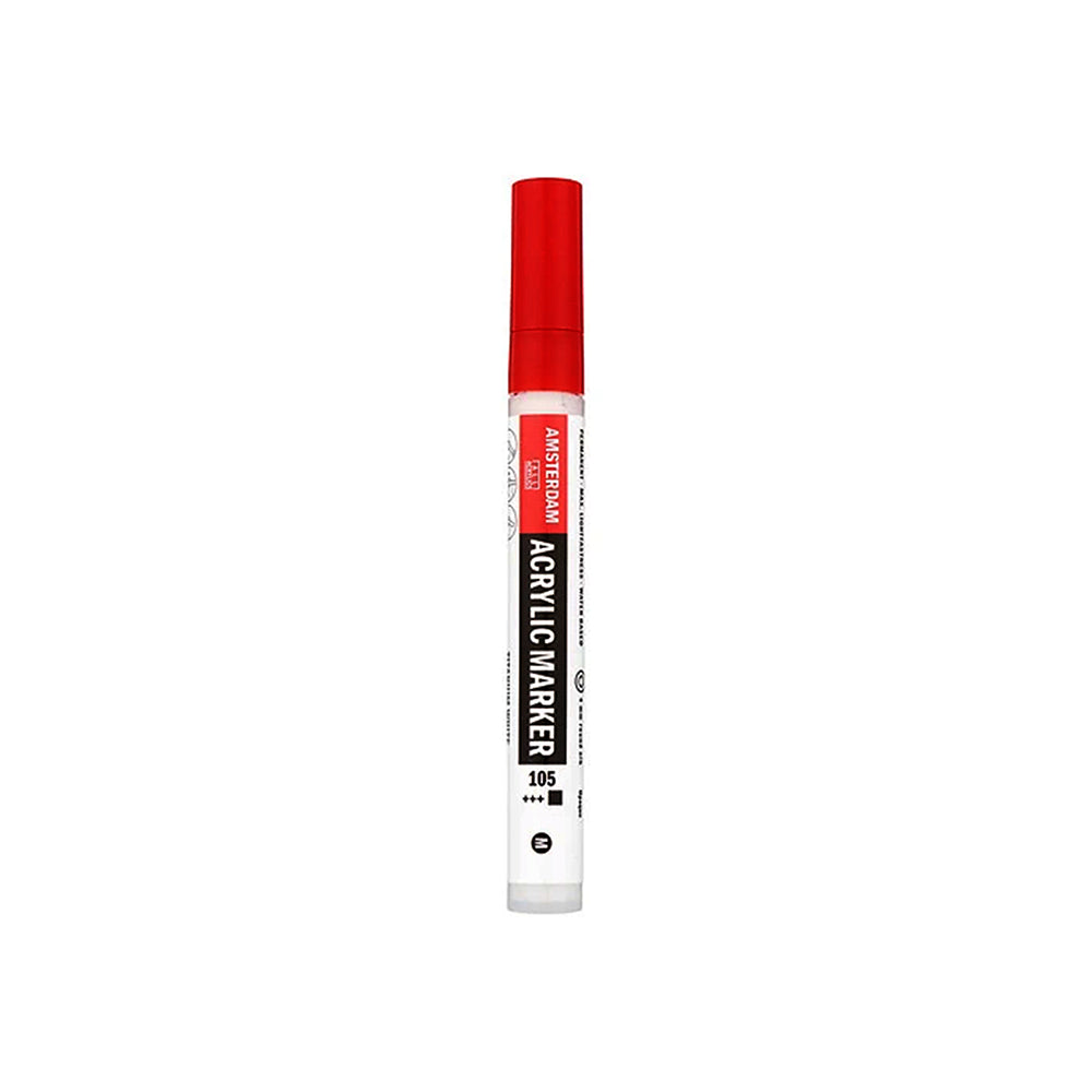 Roter Amsterdam-Acrylmarker mit weißem Schaft und halbdeckender Farbe auf Wasserbasis.