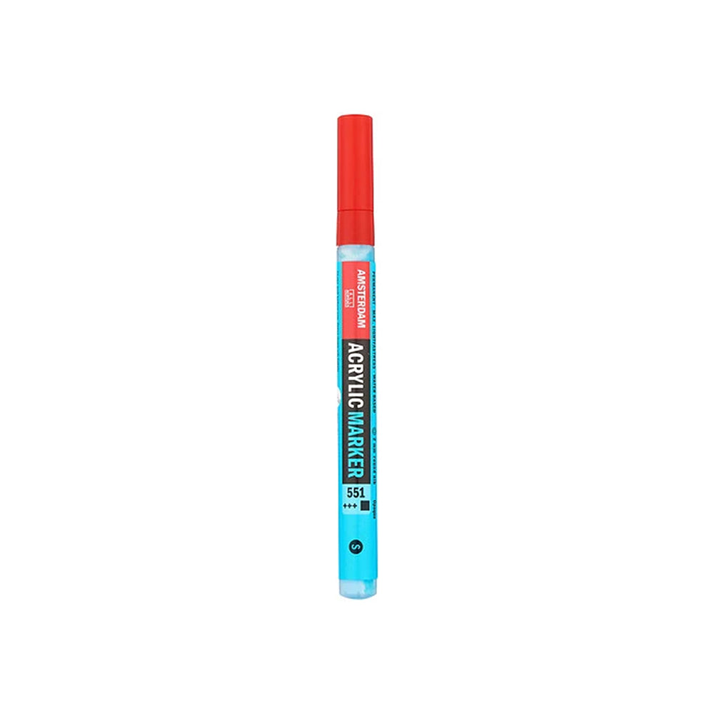 Hellblauer Acrylmarker Amsterdam mit roter Kappe, ideal für detaillierte Strichzeichnungen.