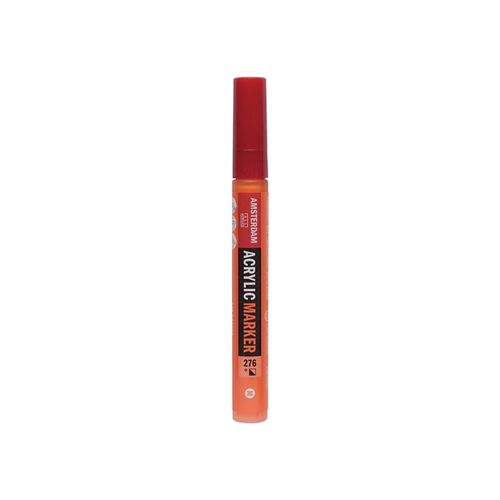 Orangefarbener Amsterdam-Acrylmarker mit roter Kappe, ideal zum Setzen lebhafter Farbakzente.