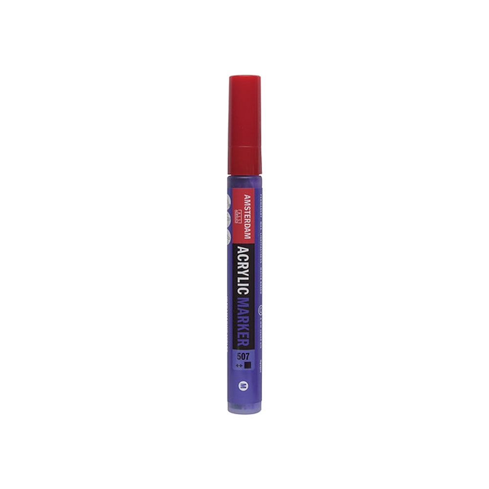 Amsterdam-Acrylmarker mit roter Kappe und violettem Schaft, ideal für Farben auf Wasserbasis.