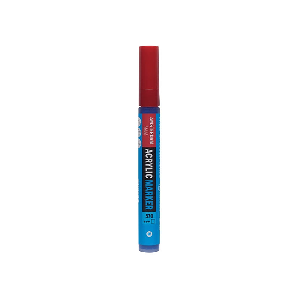 Blauer Amsterdam-Acrylmarker mit roter Kappe, ideal zum Setzen von Farbakzenten.