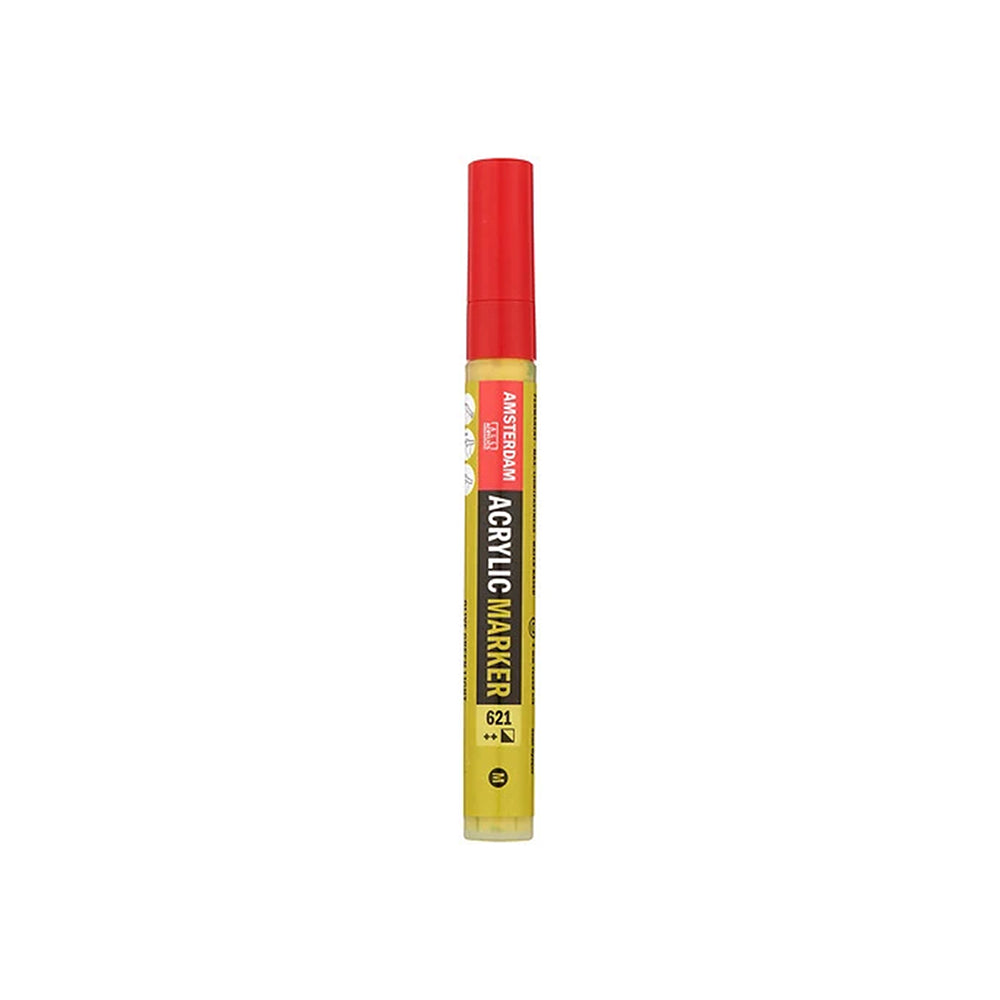 Gelber Acrylmarker von Amsterdam mit roter Kappe, ideal für Strichzeichnungen.