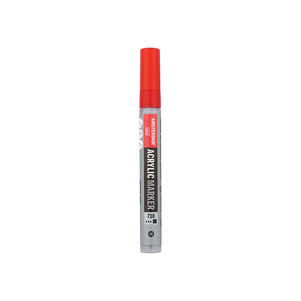 Neutralgrauer Acrylmarker Amsterdam mit roter Kappe, geeignet für Malarbeiten mit Farben auf Wasserbasis.