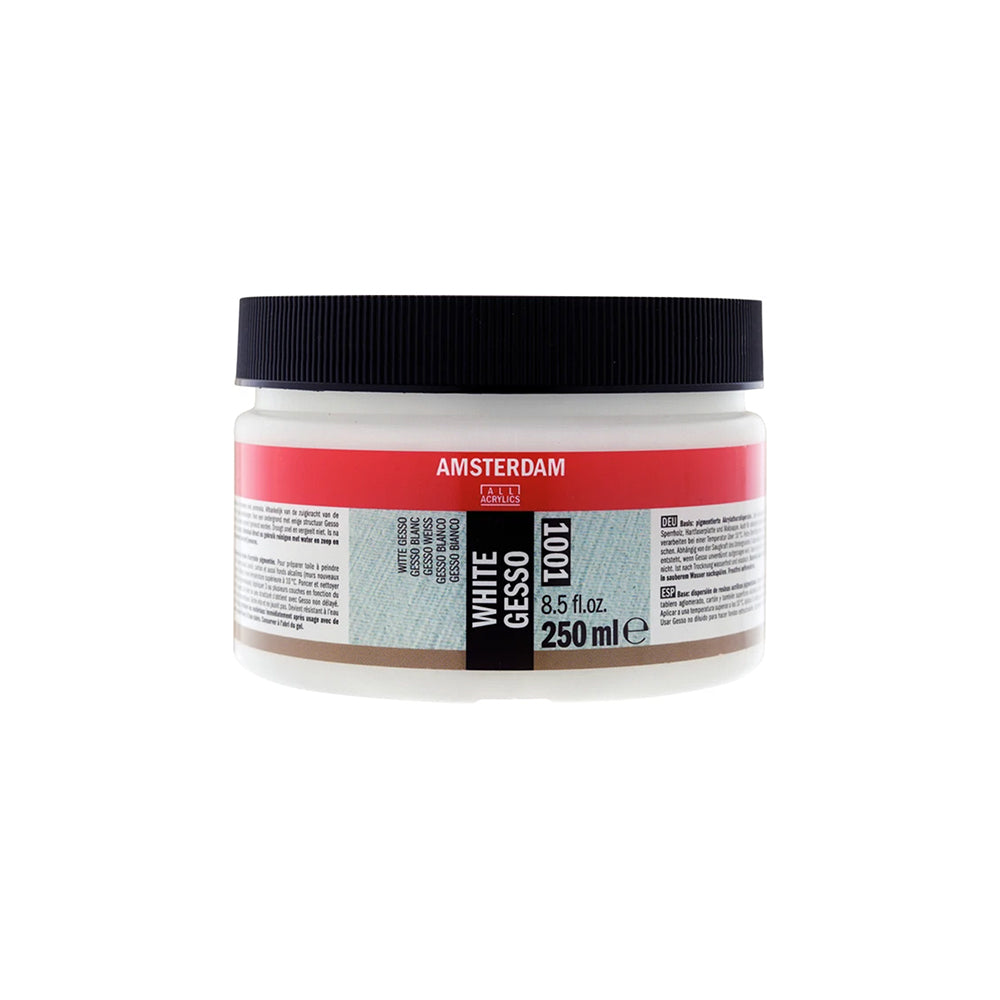 Amsterdam White Gesso für Acryl- und Ölfarben im 250-ml-Glas.