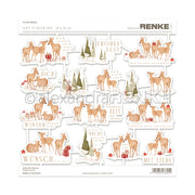 Bogen mit ausgestanzten Papierfiguren der Manufaktur mit Motiven wie Rehen, Bäumen und deutschen Weihnachtssprüchen.