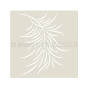 Ein schlichtes weißes Palmenblatt auf einem hellbeigen quadratischen Hintergrund von Alexandra Renke, ideal für Schablone Basteln oder als wiederverwendbare Stencils in Ihrem nächsten Projekt.