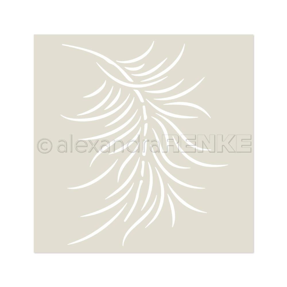 Ein schlichtes weißes Palmenblatt auf einem hellbeigen quadratischen Hintergrund von Alexandra Renke, ideal für Schablone Basteln oder als wiederverwendbare Stencils in Ihrem nächsten Projekt.