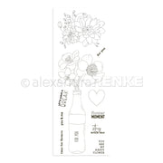 Alexandra Renkes Line Art von Blumen in der Flasche zeigt verschiedene florale Skizzen und Ausdrücke wie "Flower Moment" und "For You", die sich perfekt für kreative Projekte mit Clear Stamps eignen.