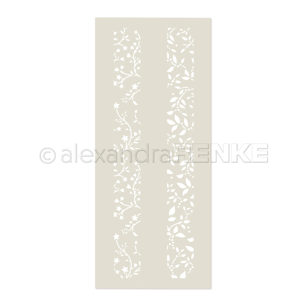 Alexandra Renke beige Schablone mit drei vertikalen Blumen- und Blattausschnittstreifen - ideal für die Gestaltung eleganter Musterstreifen Ranken mit Schablonen oder Schablonen.