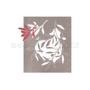 Minimalistische Illustration von weißen und roten Blättern auf grauem Hintergrund von Alexandra Renke - ideal für kreative Projekte mit Designpapieren oder als Akzent mit Motivstanze Olivenzweig Stanzsysteme.