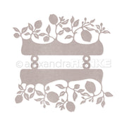 Gestanztes Zitronen- und Blattwerkdesign aus der Motivstanze Abhefter Zitronen von Alexandra Renke umrahmt zwei leere Rechtecke - ideal für Ihre Designpapiere.