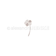 Minimalistische vierblättrige Kleeblatt-Illustration mit dünnem Stiel auf weißem Grund, ideal für die Verwendung mit Alexandra Renke DieCut Systeme oder Motivstanze Kleine Steckblume, um einzigartige Designs auf Ihrem Lieblingsdesignpapier zu gestalten.