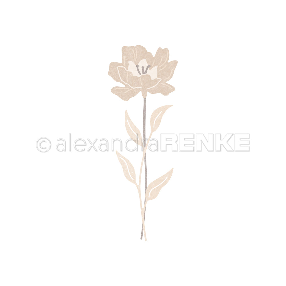 Minimalistische beige Schichtblume 2 mit Blättern auf weißem Hintergrund von Alexandra Renke; Wasserzeichentext quer in der Mitte.