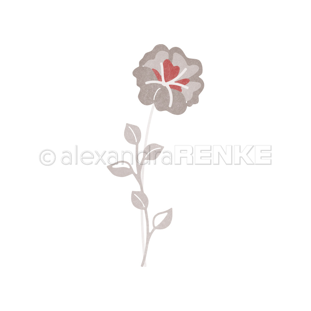 Einfache Illustration einer grauen Schichtblume 9 mit roten Akzenten und dünnem Blattstiel auf weißem Hintergrund von Alexandra Renke, perfekt für Ihre Lieblingsstempel oder als einzigartiges Motivstanze-Design.