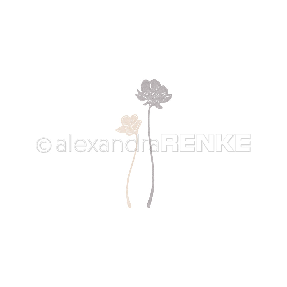 Minimalistische Illustration von zwei Blumen, eine beige und eine grau, auf weißem Hintergrund - perfekt für Fans von Alexandra Renke Designs.