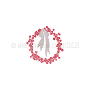 Schlichter roter Beerenkranz mit grauer Schleife auf weißem Grund, gefertigt mit der Alexandra Renke Motivstanze Großer Beerenkranz - ideal für Ihre Designpapiere und Stanzsysteme Kreationen.