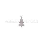 Minimalistische graue Weihnachtsbaum-Silhouette auf Weiß, perfekt für die Verwendung mit Alexandra Renke Motivstanze Fröhliche Tanne oder DieCut Systeme zur Herstellung eleganter weihnachtlicher Designpapiere.