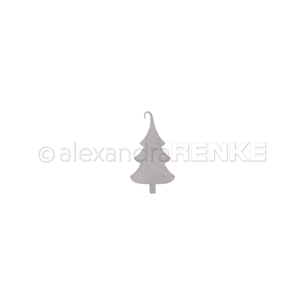 Minimalistische graue Weihnachtsbaum-Silhouette auf Weiß, perfekt für die Verwendung mit Alexandra Renke Motivstanze Fröhliche Tanne oder DieCut Systeme zur Herstellung eleganter weihnachtlicher Designpapiere.