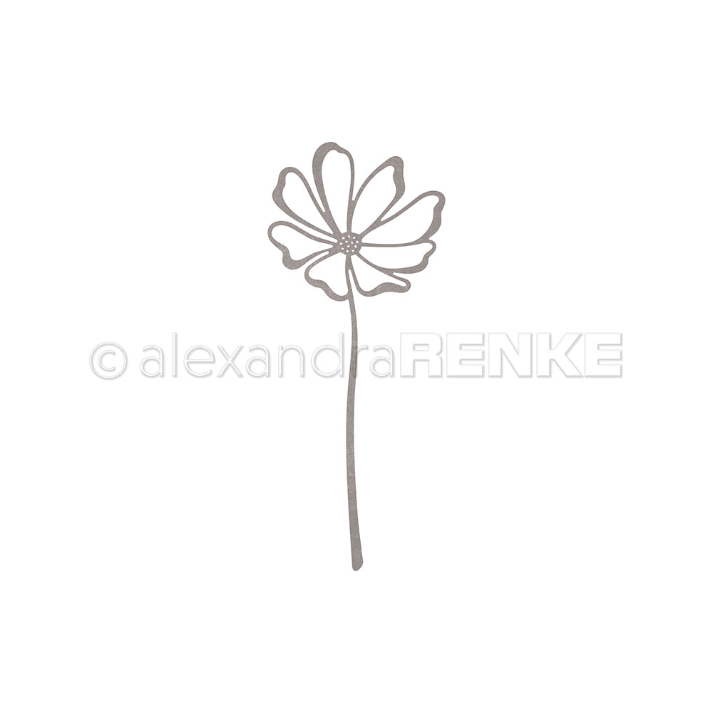 Umriss einer einfachen gänseblümchenähnlichen Blume mit langem Stiel auf weißem Grund, perfekt als Designpapier oder zur Verwendung mit Alexandra Renke Motivstanze Lineart Gartenblume Stanzsysteme.