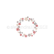 Ein kreisförmiger Kranz von Alexandra Renke mit kleinen rosa, roten und beigen Blüten auf weißem Grund - ideal für Designpapiere oder zur Kombination mit Ihren Lieblings-Stanzsystemen mit einer Motivstanze Streublümchen.