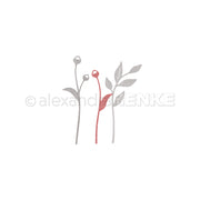 Minimalistische Illustration von drei einfachen Pflanzen - eine rot, zwei grau - auf weiß von Alexandra Renke; ideal für Stanzsysteme oder als Inspiration für Motivstanze Florale Momente auf Ihren Lieblingsdesignpapieren.
