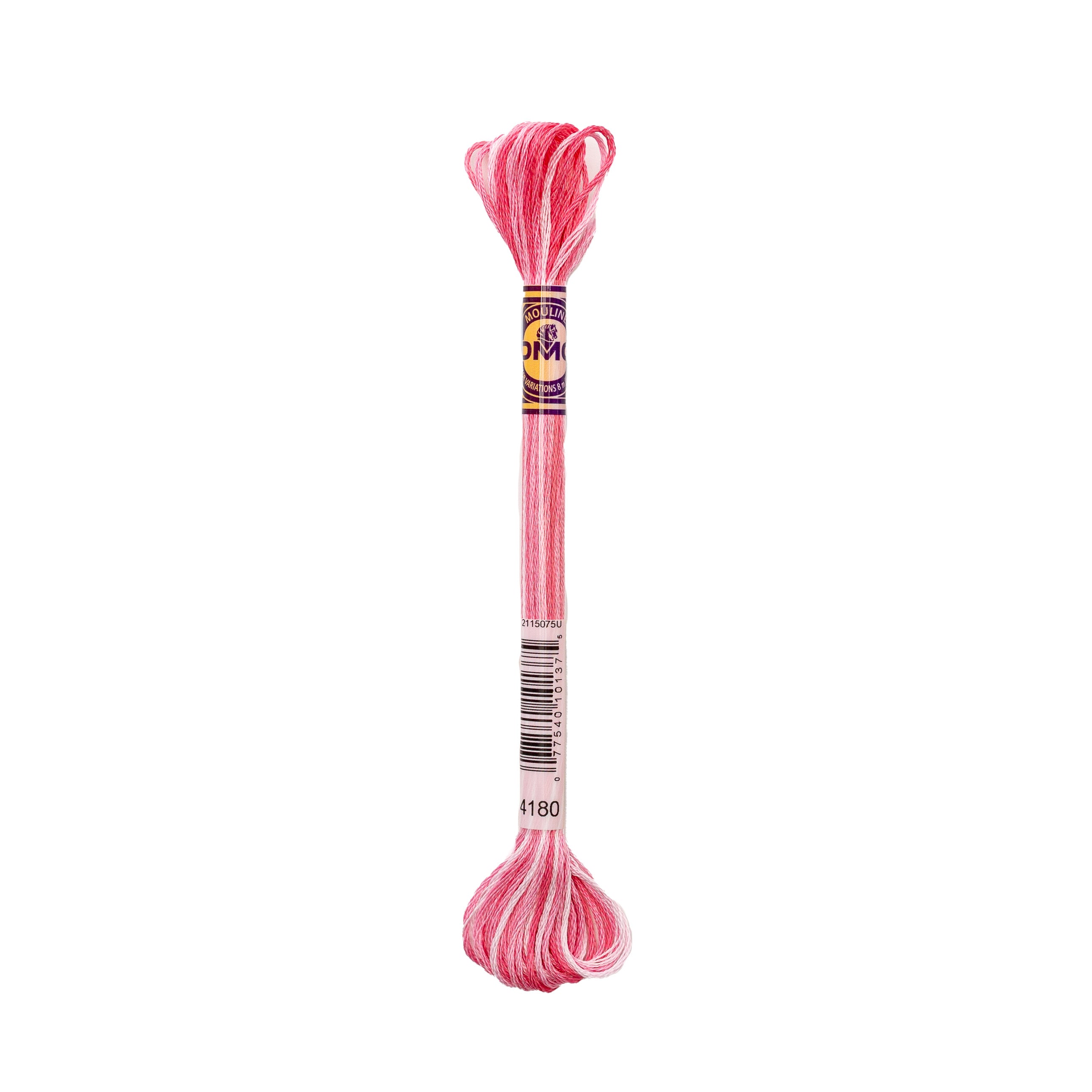 Ein Strang DMC rosa und weißes Baumwollgarn mit einer DMC Farbkennung um die Mitte, perfekt für Stickereien.