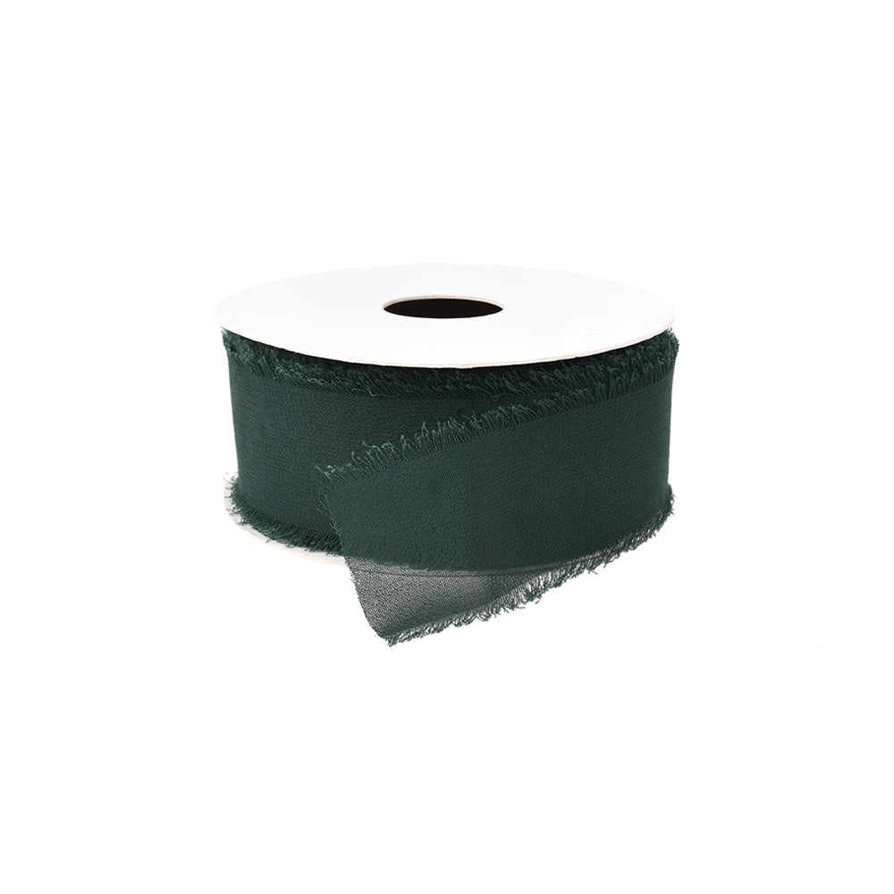 Eine Rolle dunkelgrünes, ausgefranstes Chiffonband von Vivant Decorations BV auf einer weißen Spule - ideal für Deko Ideen oder kreative Bastelprojekte.