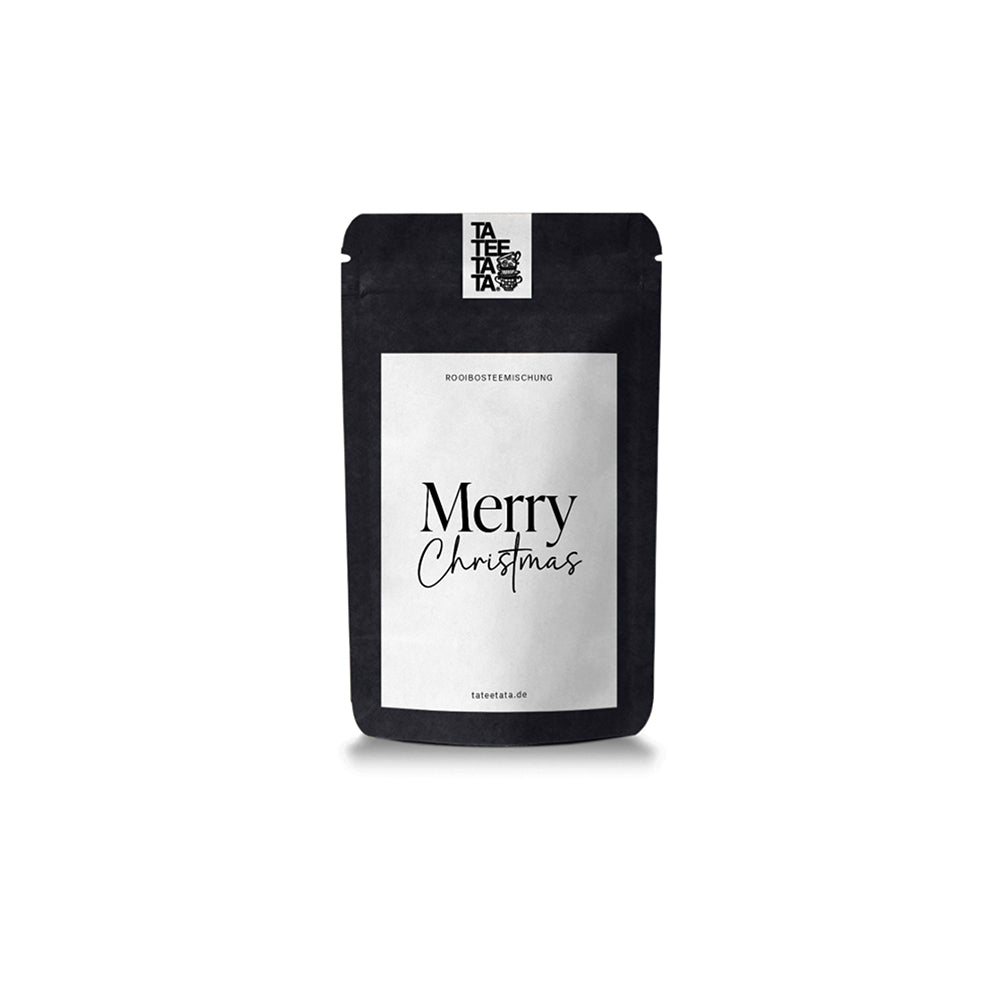 Schwarzer Beutel mit der Rooibos-Teemischung „Merry Christmas“ von TateTata.
