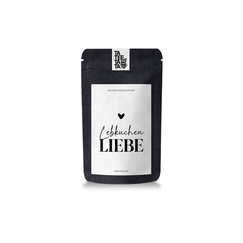 Rooibos-Tee der Marke „Tate-Tee-Tata“ mit der Aufschrift „Lebkuchen Liebe“ im Beutel.