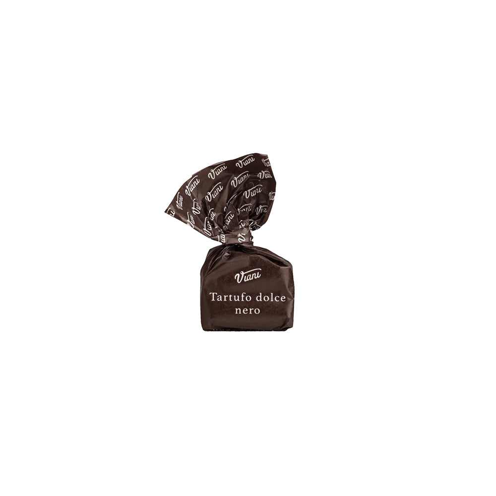 Schokolade Viani Tartufo dolce nero in einer dunkelbraunen Markenverpackung.