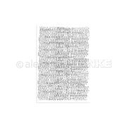 Eine weiße Seite, bedeckt mit dichtem, kleinem, sich überlappendem schwarzem Text, der an ein „Typografie Stempel“-Design von Alexandra Renke erinnert, wodurch einzelne Wörter schwer zu entziffern sind.