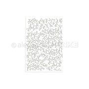 Ein dichtes Muster aus dünnen, schwarzen, verzweigten Linien auf weißem Hintergrund, das an abstrakte Baumäste erinnert – ideal für die Verwendung mit einem Fotopolymer- oder Klarstempelset von Alexandra Renke, um filigrane „Beeren-Äste“-Motive zu gestalten.