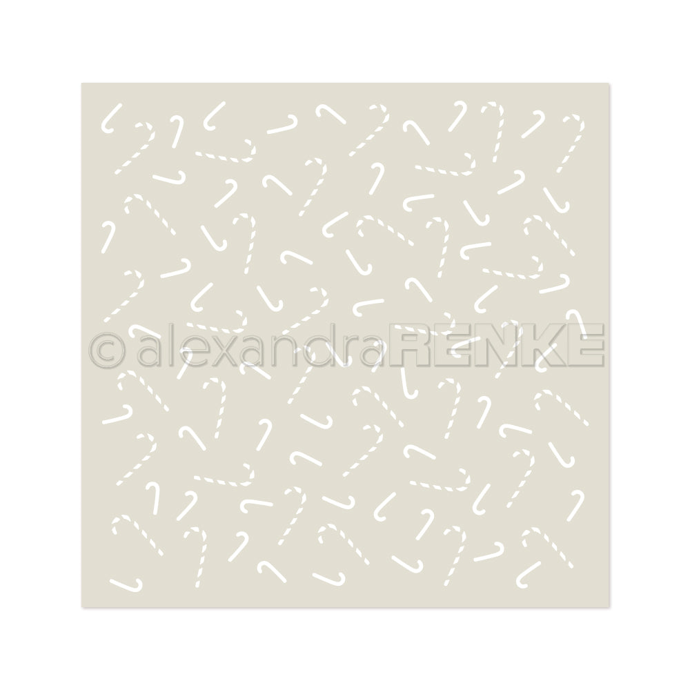 Beigefarbenes Quadrat mit weißen Zuckerstangenkonturen von Alexandra Renke, ideal für Schablonen Papierprojekte oder als wiederverwendbare Schablone in Ihrer nächsten Stencil Zuckerstangen Gestöber Kreation.