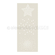 Stencil Sterne in verschiedenen Größen, gruppiert von groß bis klein auf beigem Hintergrund. Die wiederverwendbare Alexandra Renke Schablone ist ideal für kreative DIY-Projekte und individuelle Wandgestaltung.