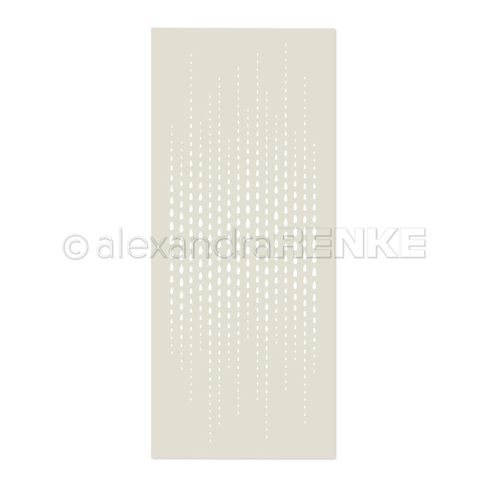 Beiges Rechteck mit vertikalen gepunkteten und gestrichelten Linien unterschiedlicher Länge in einem sich wiederholenden Muster, ideal für Schablonen-Papierprojekte oder zum Gestalten einzigartiger Designs mit einer wiederverwendbaren Schablone wie der Schablone „Tropfenketten“.