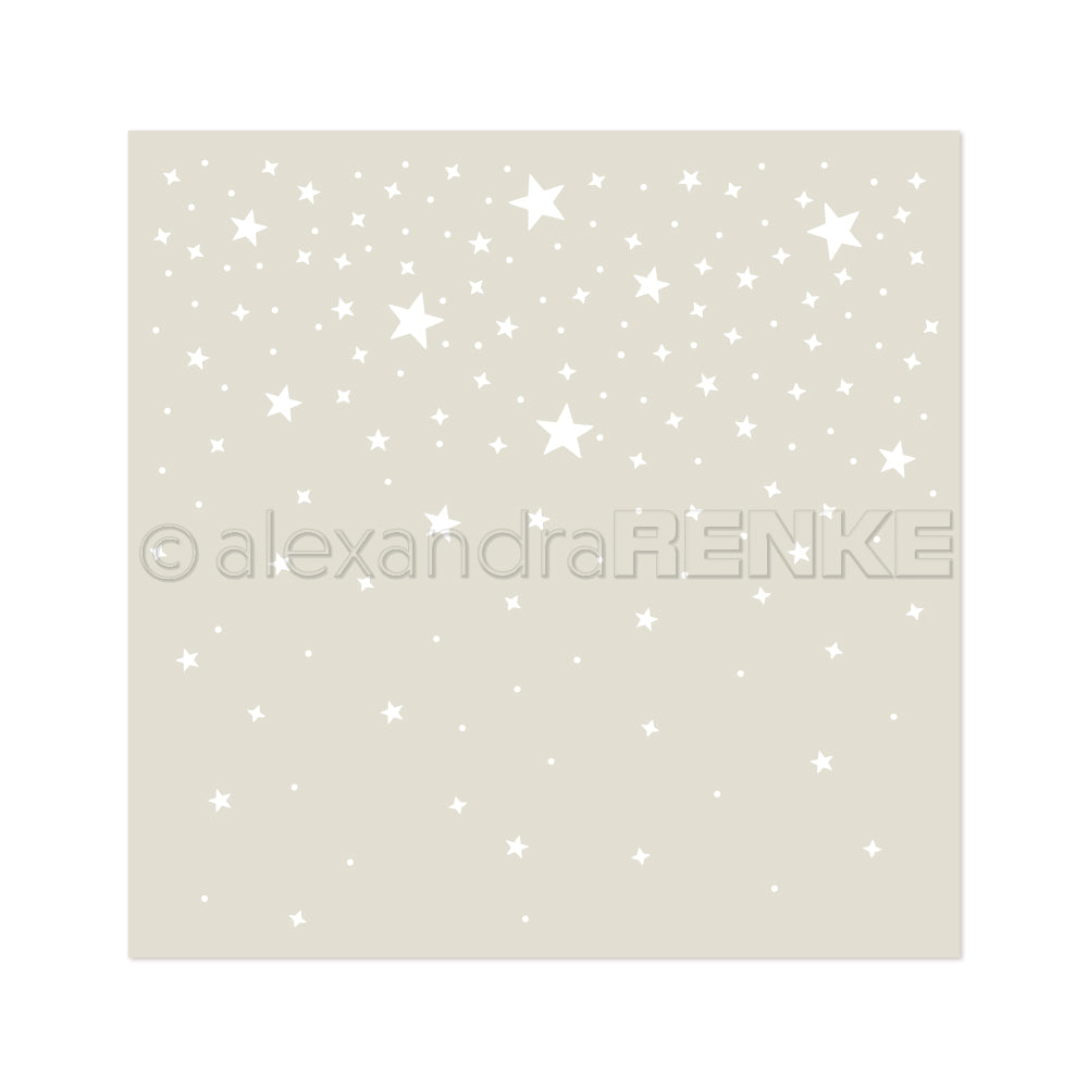 Schablone „Sternenregen“ mit einem Sternenhimmel-Motiv und dem Markennamen „alexandraRENKE“ in der Mitte.