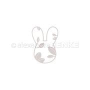 Minimalistische Hasenkopf-Kontur mit Blättermuster, zentriert auf Weiß - ein perfektes Alexandra Renke Motivstanze Hasenkopf Design für kreative Projekte mit Designpapieren.
