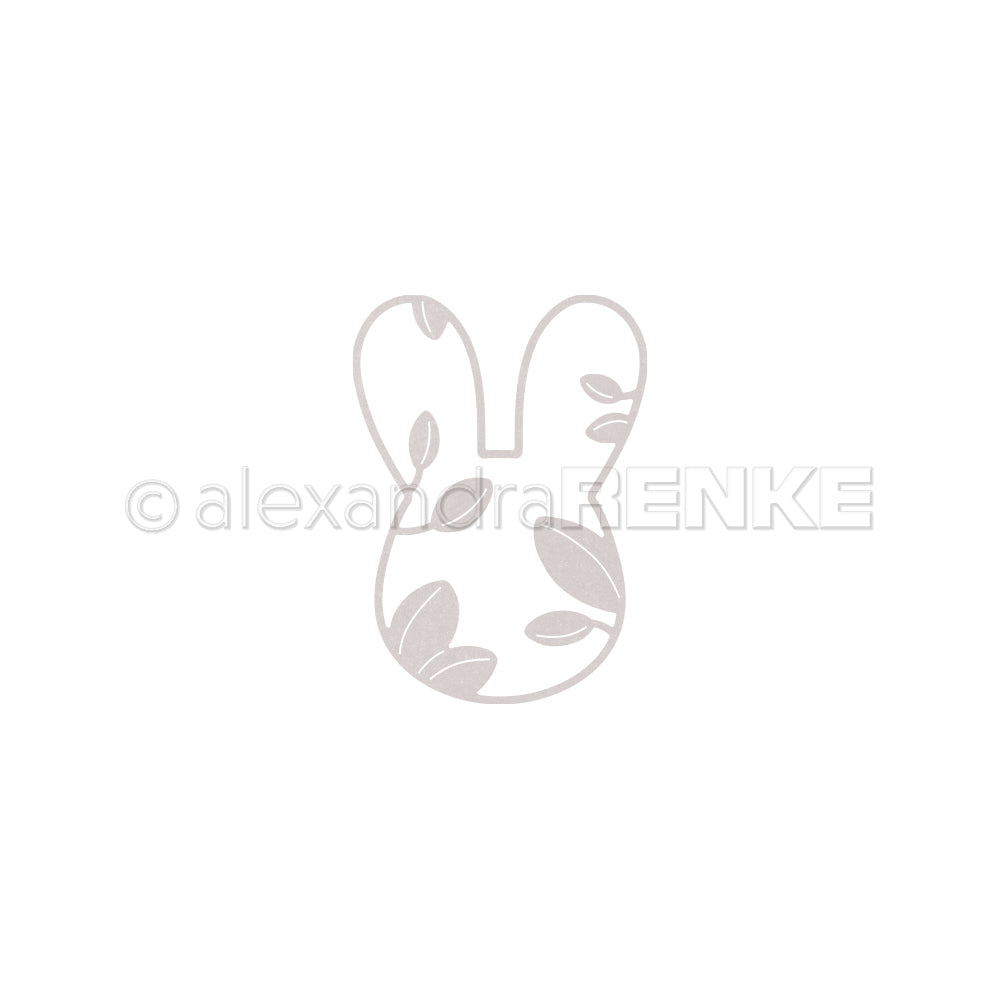 Minimalistische Hasenkopf-Kontur mit Blättermuster, zentriert auf Weiß - ein perfektes Alexandra Renke Motivstanze Hasenkopf Design für kreative Projekte mit Designpapieren.