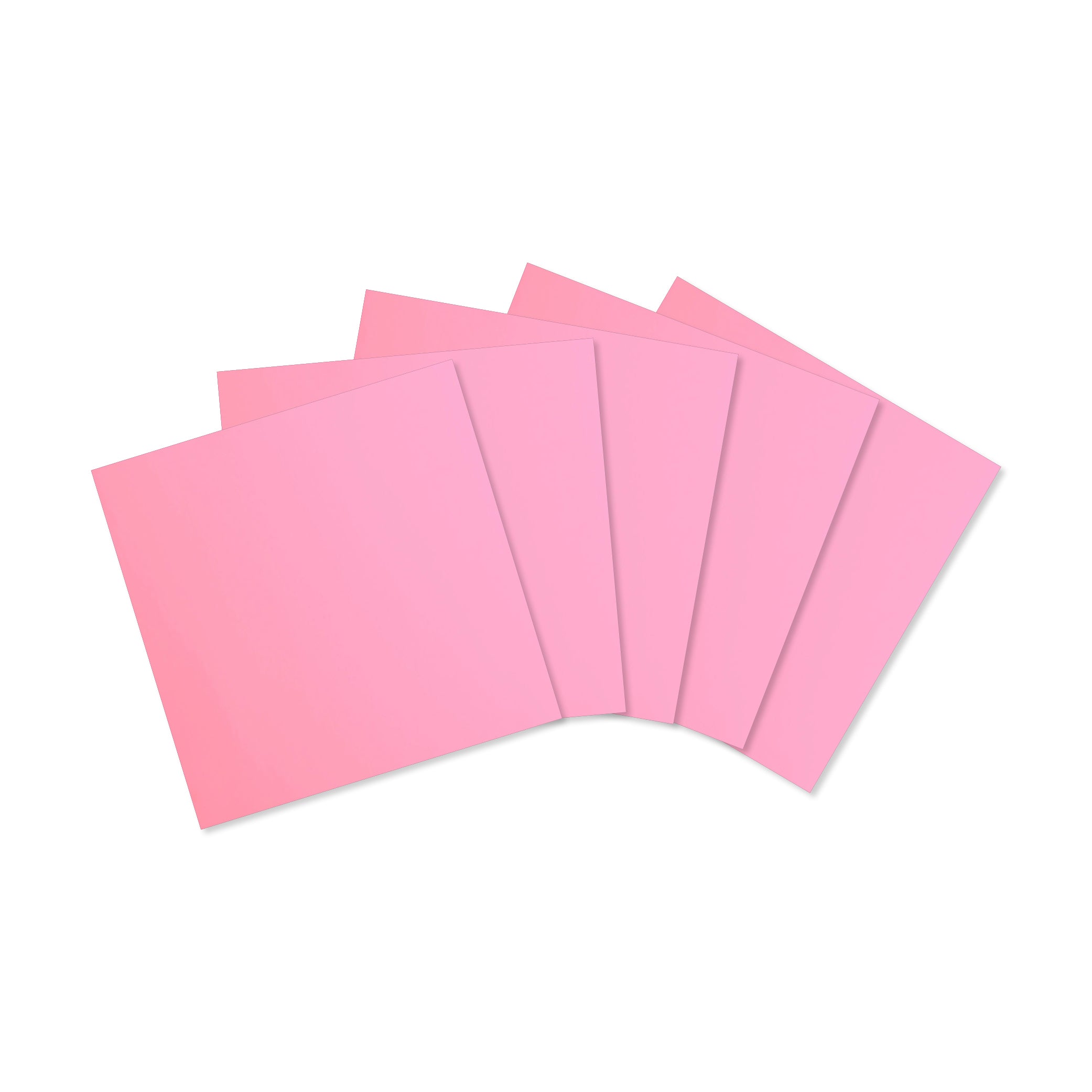 Fünf rosa, quadratische Blätter aus säurefreiem Alexandra-Renke-Karton mit strukturierter Oberfläche sind auf einem weißen Hintergrund fächerförmig angeordnet.