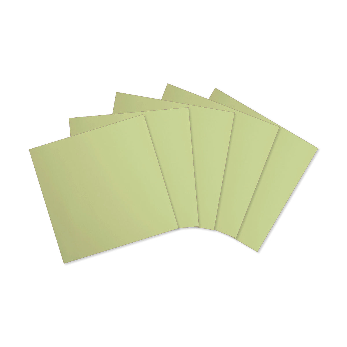 Fünf hellgelbe Blätter aus strukturiertem Papier (216 g/m²) sind auf einem weißen Hintergrund fächerförmig angeordnet.