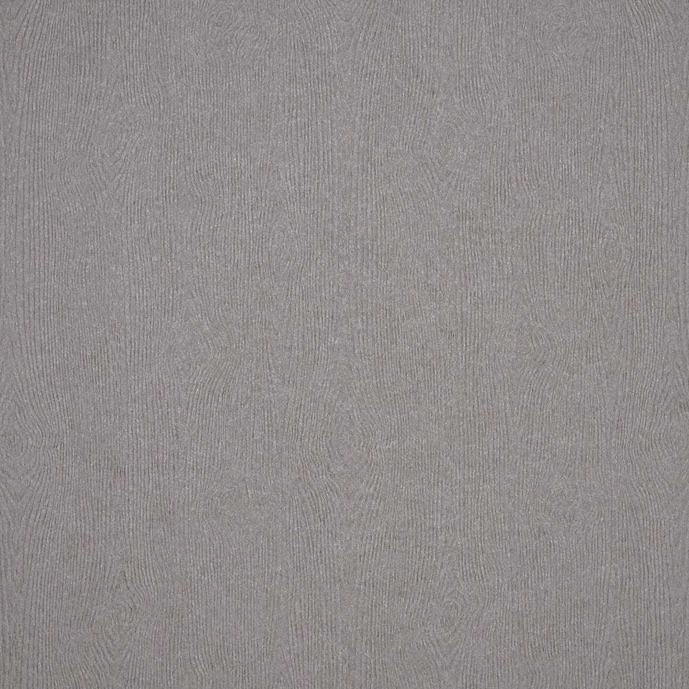 Nahaufnahme des grauen, strukturierten Stoffes der Marke ☆ mit subtilen, sich wiederholenden wirbelartigen Mustern und einem natürlichen Aussehen.