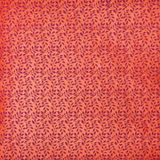 Orangefarbener Hintergrund mit einem diagonalen Muster aus kleinen, dunkelroten Blätterzweigen, gedruckt auf nachhaltigem Papier von ☆-perfekt für Geschenkverpackungen.