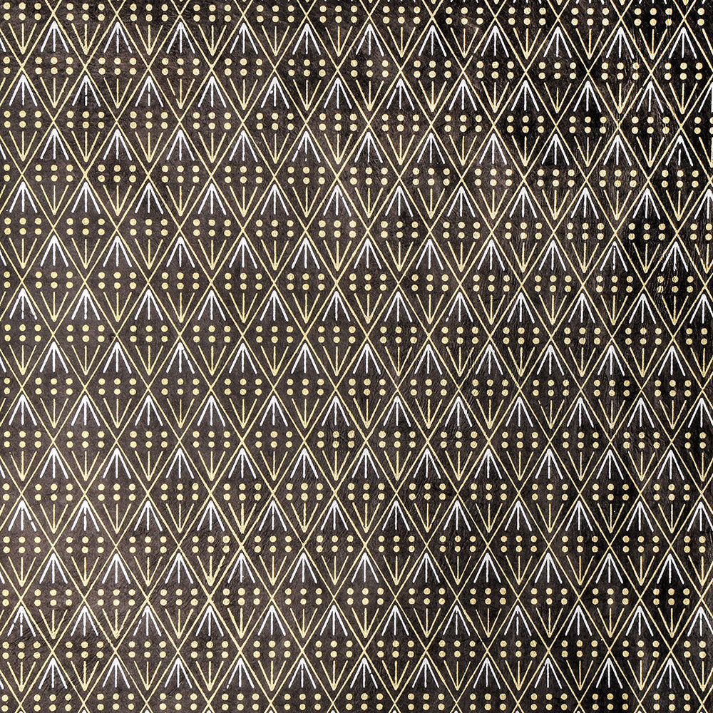 Ein ☆ geometrisches Muster aus gelben und weißen Linien bildet Rauten und Punkte auf einem dunklen Hintergrund - ideal als nachhaltiges Geschenkpapier oder für kreative Projekte mit hochwertigem Nepalpapier.