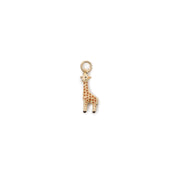 Ein goldener Giraffen-Charm mit braunen Flecken und einer kleinen Öse oben, zentriert auf weißem Hintergrund – dieser bezaubernde Tiercharm ist ein einzigartiges Schmuckstück, das sich perfekt für Ihre Charm-Sammlung eignet.