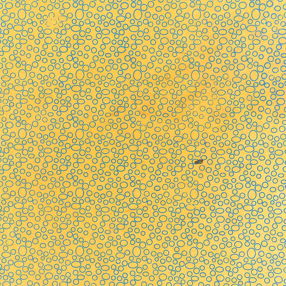 Mit einem gelben Hintergrund mit Kreismuster Senfgelb - blau umrandete Kreise und Ovale, die an elegantes Nepalpapier erinnern - ist dieses ☆ Design perfekt für Geschenke Verpacken.