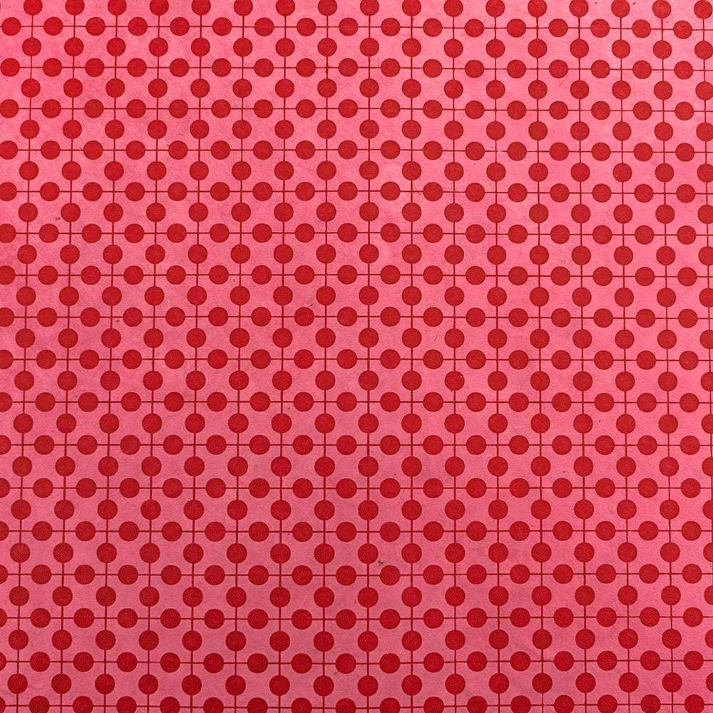 Verleihen Sie Buchbinden oder Geschenke Verpacken einen Hauch von Charme mit diesem ☆ Design: rote kreisförmige Punkte auf rosa Hintergrund, gleichmäßig verteilt und durch kurze Linien verbunden.
